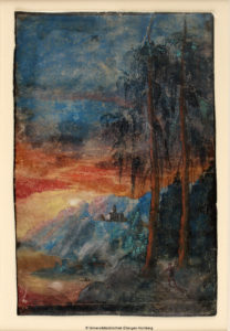 Albrecht Altdorfers Landschaft bei Sonnenuntergang ist eine der ersten autonomen Landschaftsdarstellungen und wird bei der Sonderausstellung gezeigt. (Bild: Universitätsbibliothek Erlangen-Nürnberg)