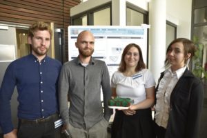 FAU students Milos Wieczorek, Johannes Hajer, Rabab Saleh and Tamara Todorovic presented their stimulator for diabetic patients.(Picture: FAU/Christina Dworak)