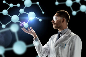 Scientist with molecules