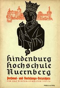 Cover des Personal- und Vorlesungsverzeichnis für das Wintersemester 1937/38 der Hindenburg Hochschule Nürnberg.