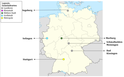 Landkarte mit den sechs Modellkommunen.