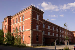 A red building.