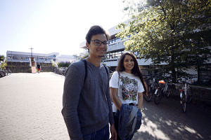 Students in front of a building