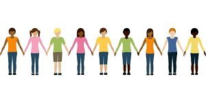 Grafik: Menschen unterschiedlicher Hautfarbe halten sich an den Händen.