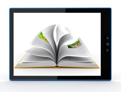E-Book-Reader mit haptischem Buch om Screen