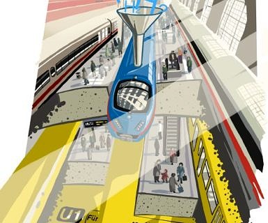 Illustration Bahnhof und U-Bahn