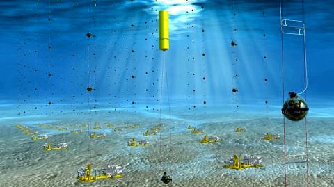 Das Tiefsee-Neutrinoteleskop KM3NeT soll einmal aus 200 Detektoren mit jeweils 18 Sensormodulen bestehen und dabei das Volumen eines Würfels von 1 Kilometer Seitenlänge ausfüllen