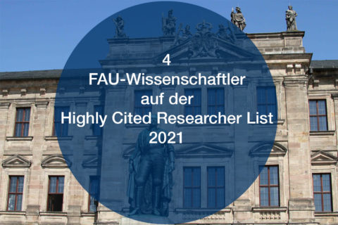 Schloss im HIntergrund; im Vordergrund Satz "4 FAU-Wissenschaftler auf der Highly Cited Researcher List 2021"