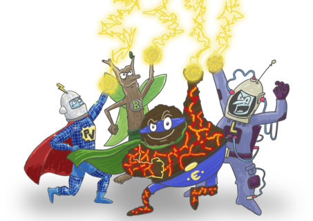 Illustration von vier Superhelden