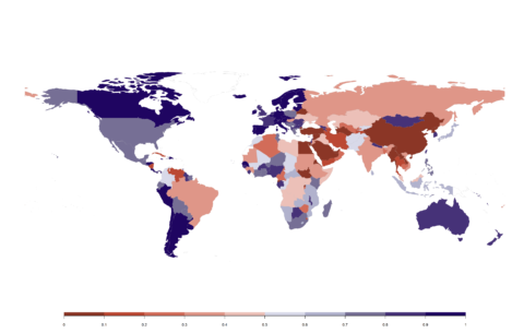 Grafik zeigt den Stand der Wissenschaftsfreiheit auf einer Landkarte.