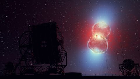 Künstlerische Darstellung der RS-Ophiuchi-Nova-Explosion.