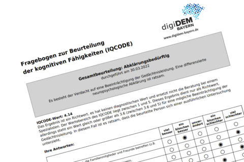 Ausschnitt des Fragebogens zur Erkennung einer Demenzerkrankung