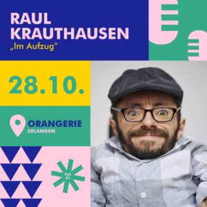 Eine Collage zeigt Raul Krauthausen, einen Mann mit Bart, Brille und Mütze, sowie die Daten der Veranstaltung.