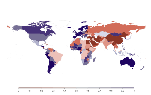 Weltkarte, wo die Länder entsprechend ihres Academic Freedom Indexes 2023 unterschiedlich eingefärbt sind. Quelle: Academic Freedom Index-Project