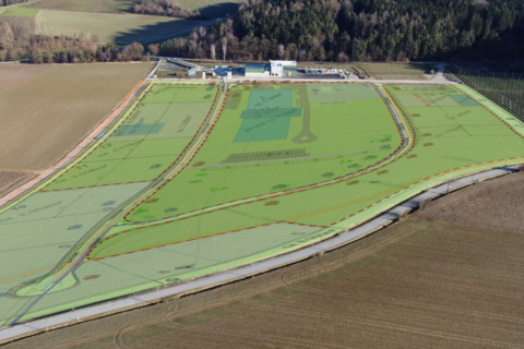 Gelände des zukünftigen Wasserstoff Technologie-Anwenderzentrums WTAZ in Pfeffenhausen mit Anschluss an den HyBayern Elektrolyseur für grünen Wasserstoff