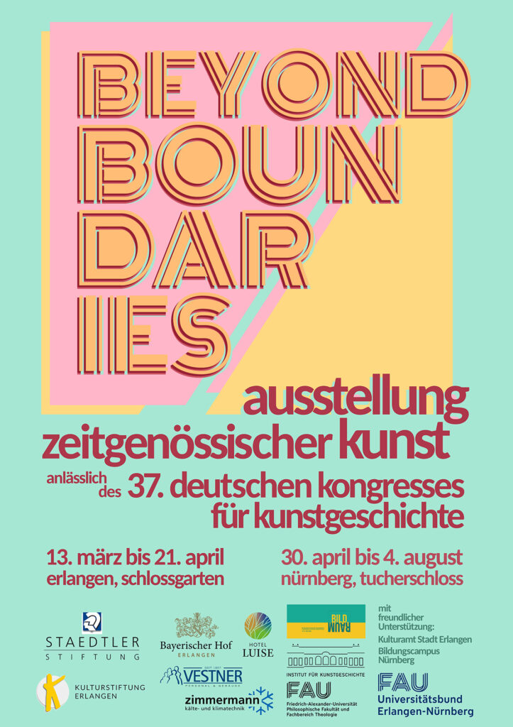Poster for the Beyond Boundaries exhibition with logos of all sponsors