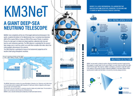 Infografik, die die Anbringung der digitalen optischen Module des KM3NeT beschreibt (Englisch). Quelle: KM3NeT