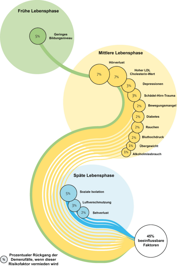14 Kriterien die Demenz beeinflussen in einer grafik.