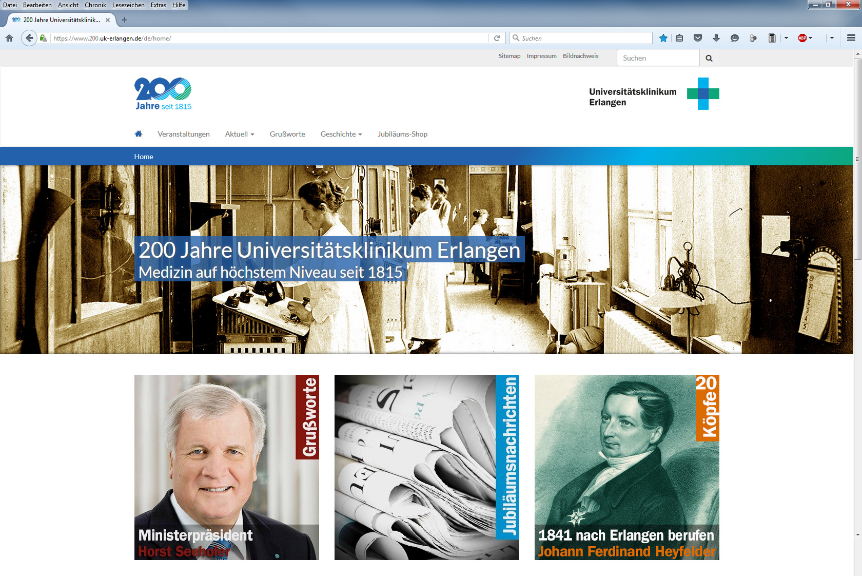 Screenshot der Jubiläumswebsite „200 Jahre Universitätsklinikum Erlangen“. (Bild: Uni-Klinikum Erlangen)