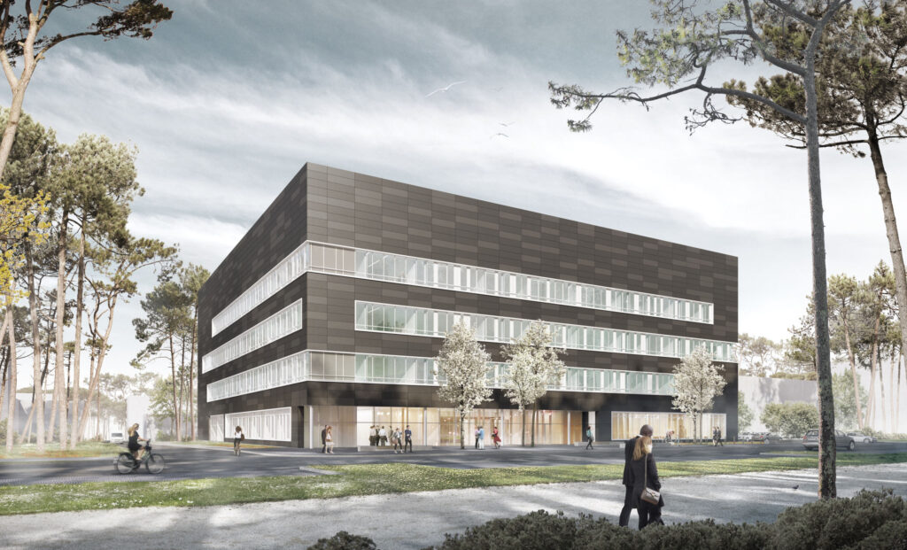 Architekten-Entwurf des Forschungsneubaus „Interdisziplinäres Zentrum für nanostrukturierte Filme (IZNF)“ der FAU