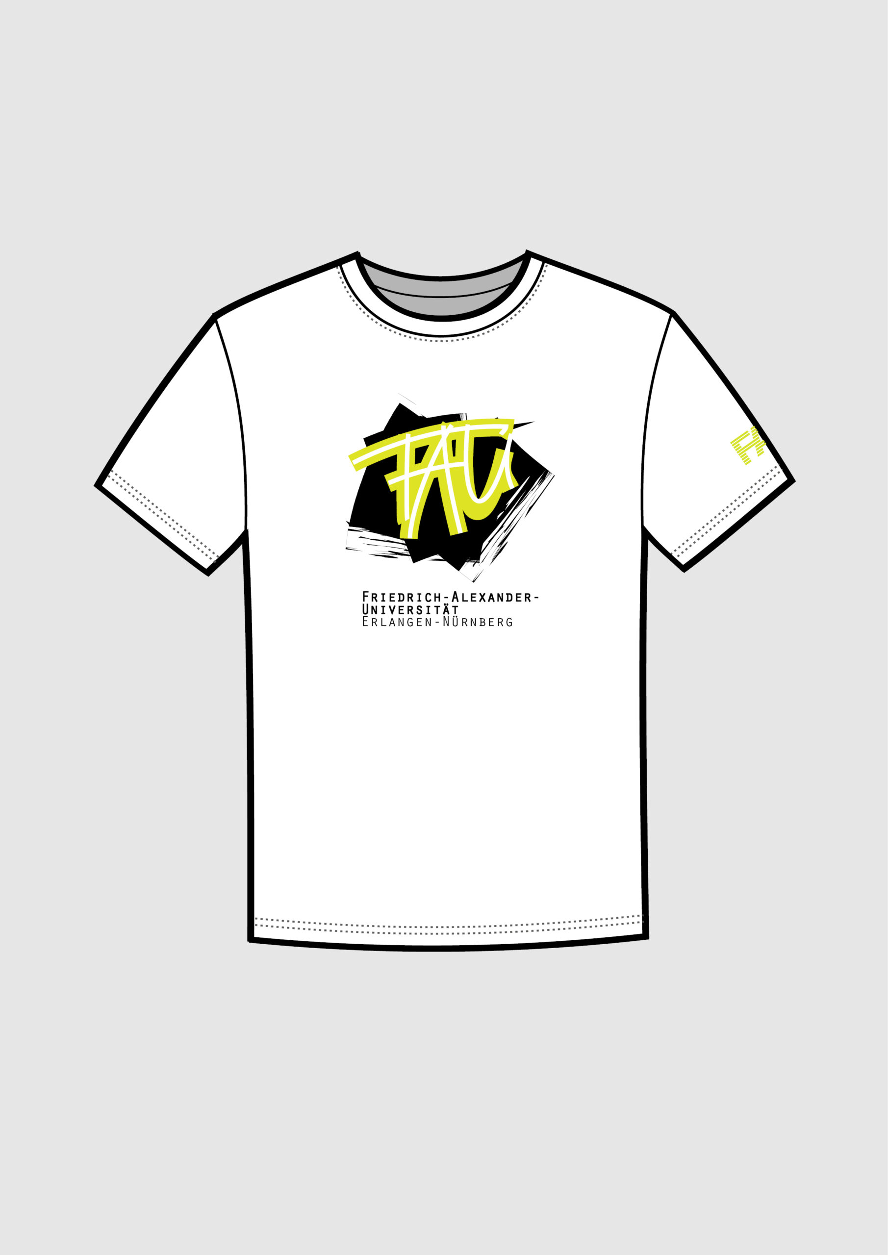 weißes Shirt mit gelber FAU-Aufschrift
