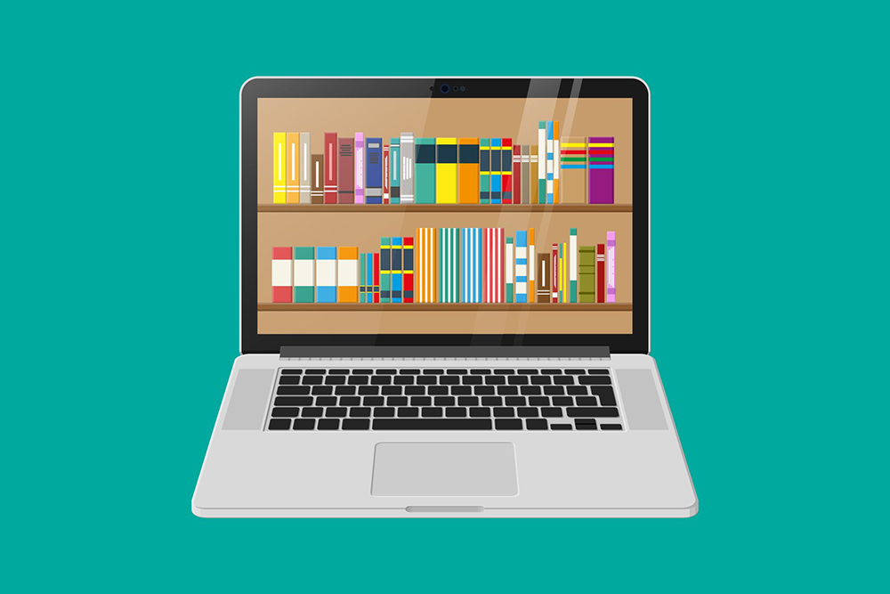 Grafik Laptop zeigt Bücherregale