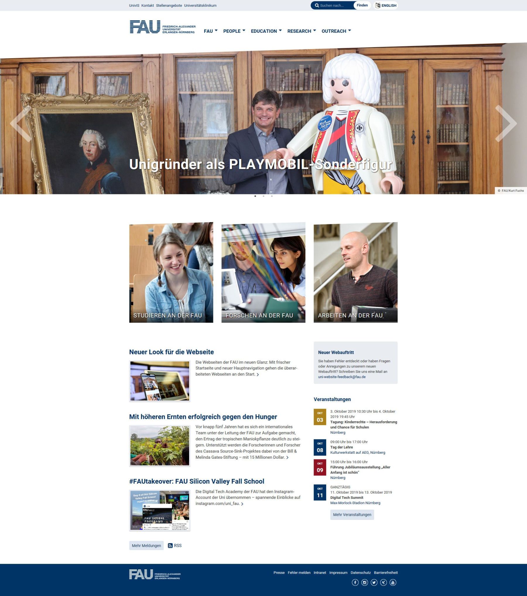 Webseite FAU Startseite