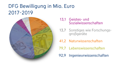 Die Grafik zeigt die DFG Bewilligungen für die FAU.