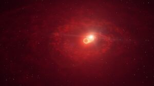 Künstlerische Darstellung des RS-Ophiuchi-Binär-Sternsystems