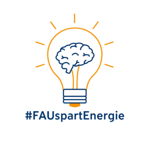 Eine Grafik einer Glüchbirne mit Gehirn. Darunter steht: FAUspartEnergie.