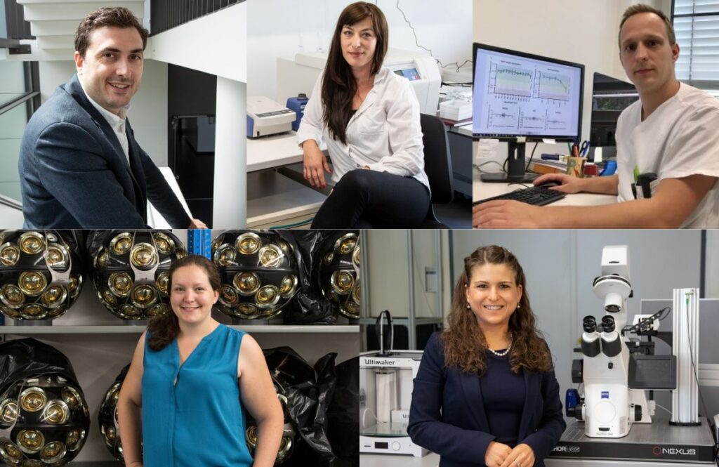 Fünf kleine Porträts von Wissenschaftlerinnen und Wissenschaftlern.