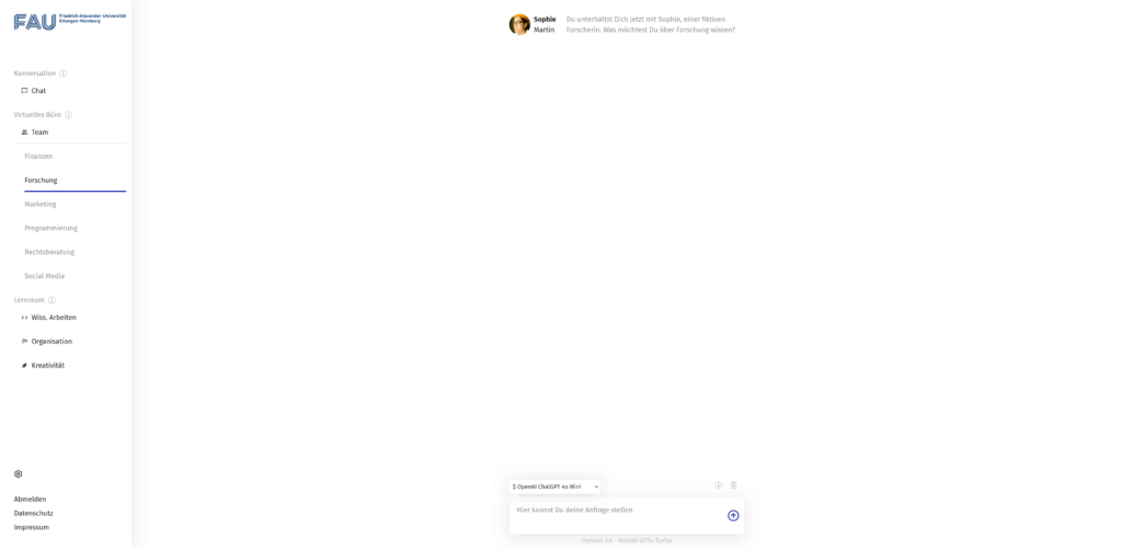 Screenshot aus der HAWKI-KI-Schnittstelle der FAU.