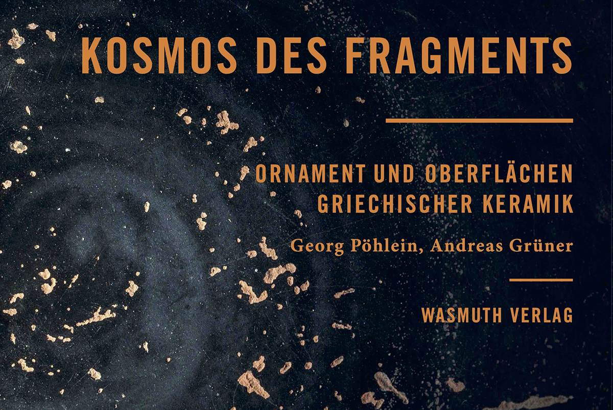 Buchtitel und Foto von einer beschädigten Oberfläche eines Scherbens.