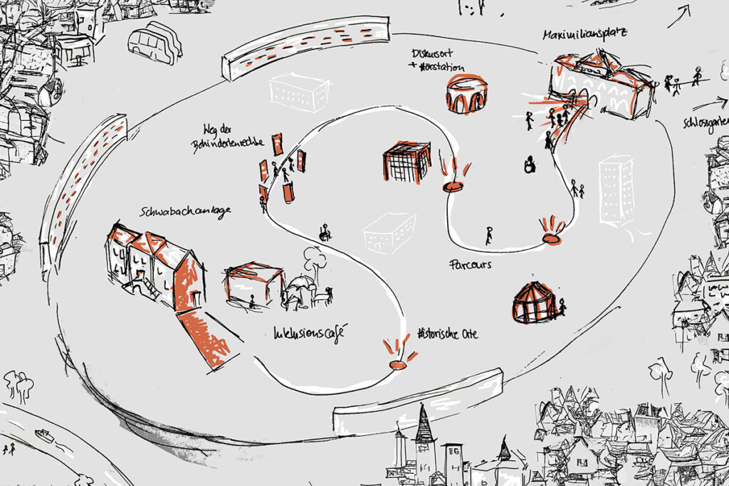 Zeichnung des Weges den besuchende des Gedenkortes gehen sollen.