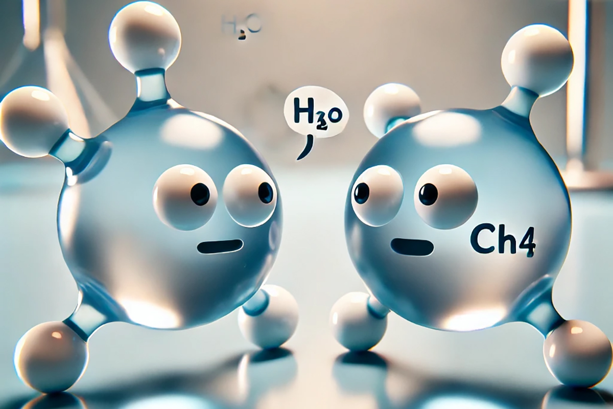 Zwei Moleküle unterhalten sich.