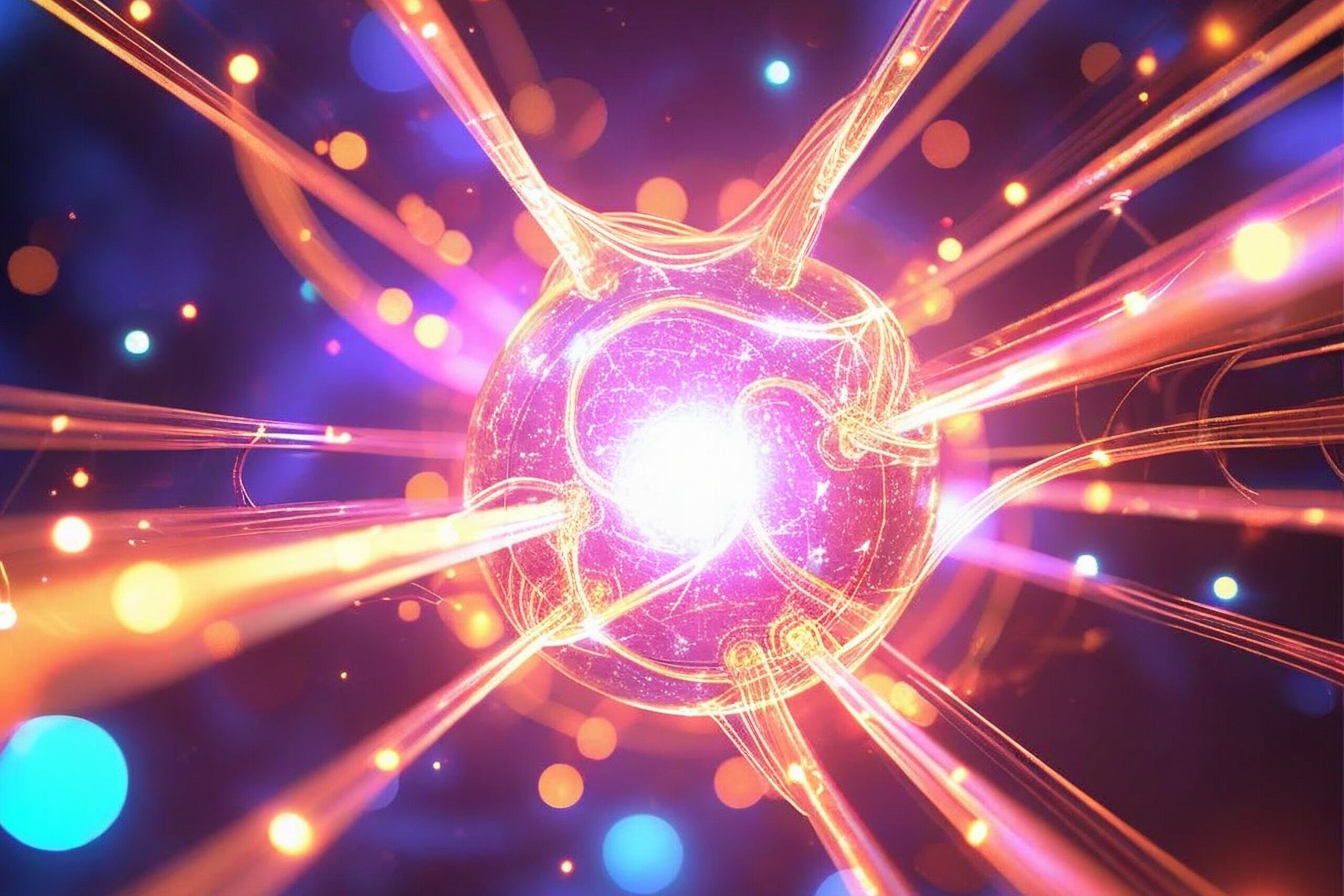 Ein Photon, eine leuchtende kugel mit strahlen.