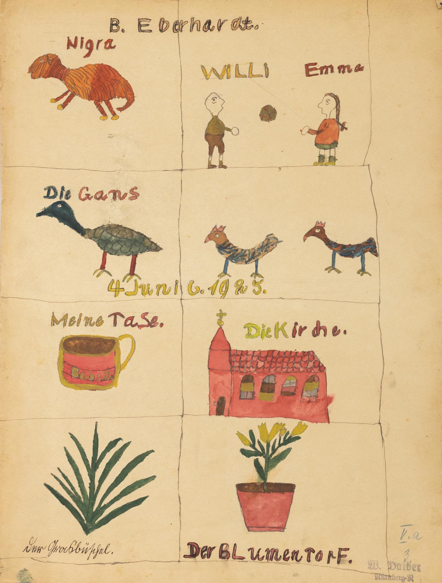 Kinderzeichnung: Tiere und Kinder