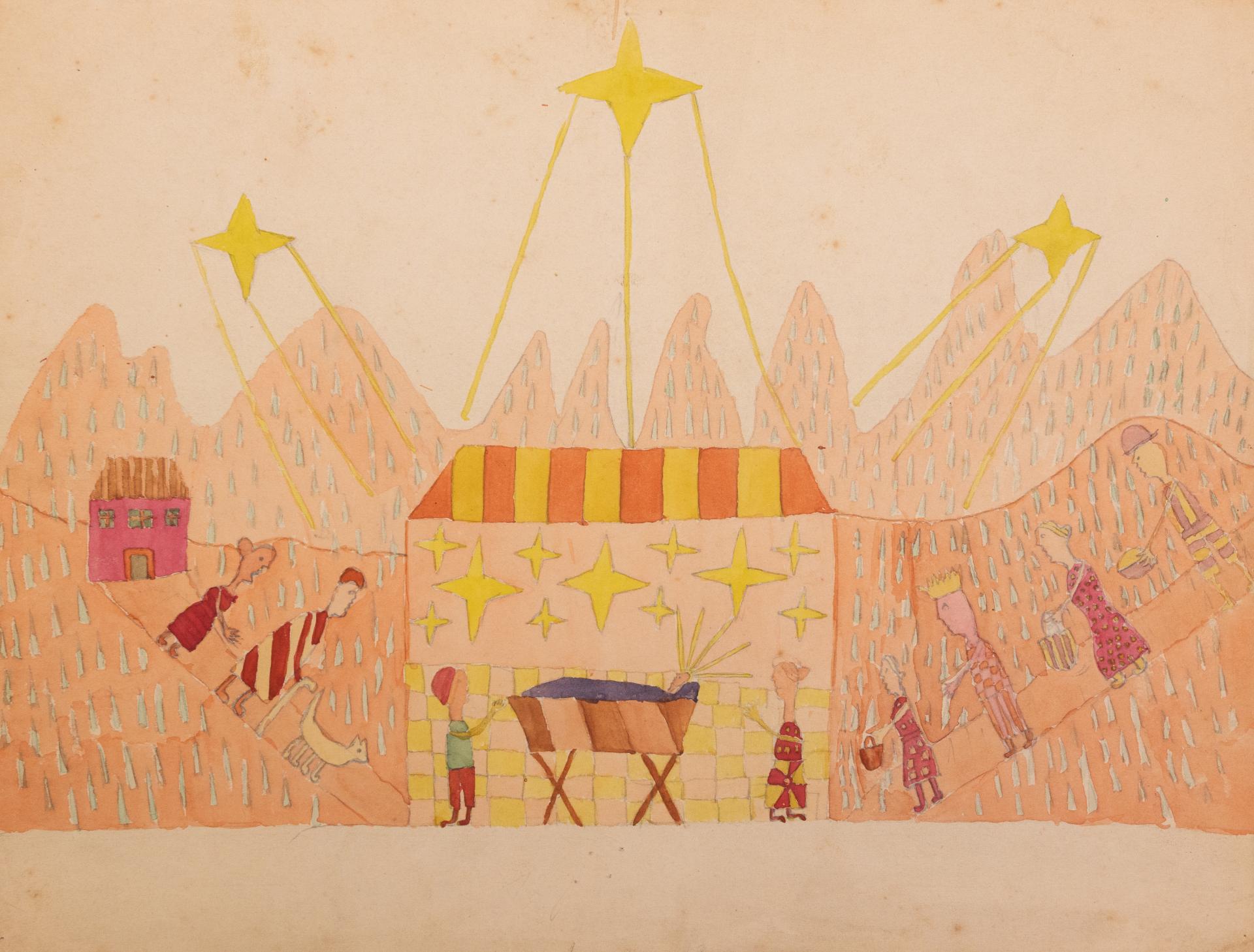 Kinderzeichnung: Krippenszene