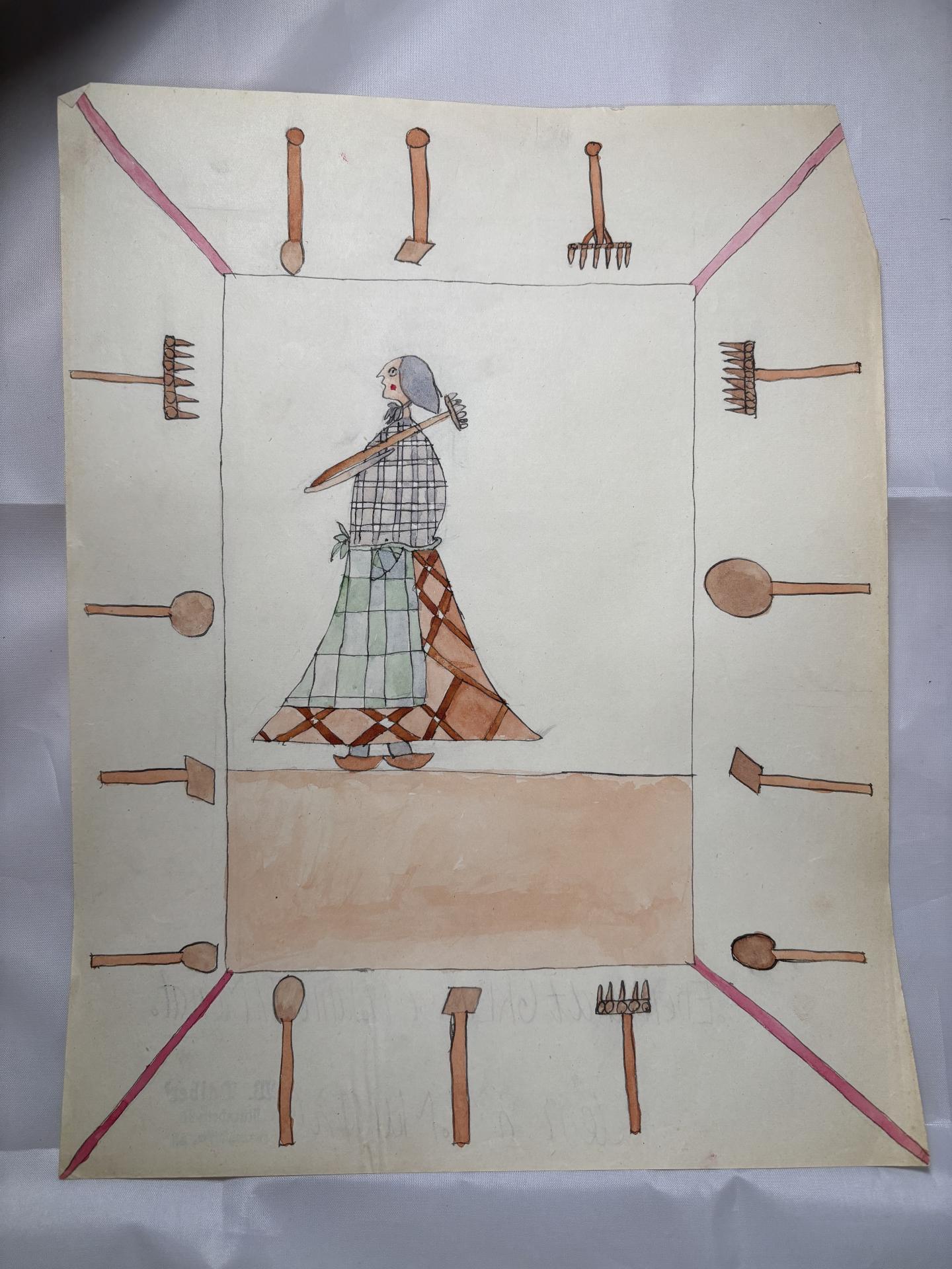 Kinderzeichnung: Frau mit Haushaltsgeräten