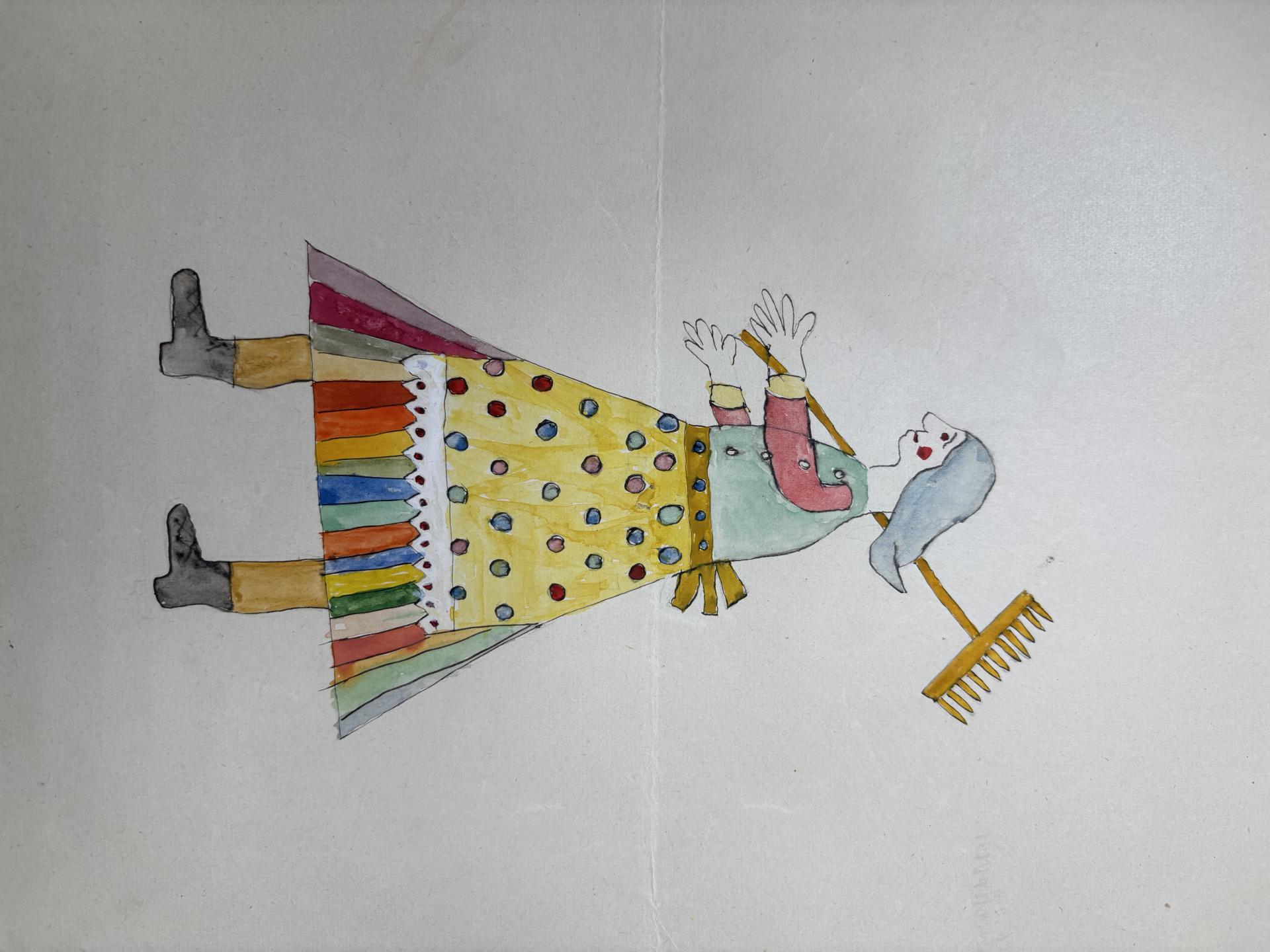 Kinderzeichnung: Frau mit Besen