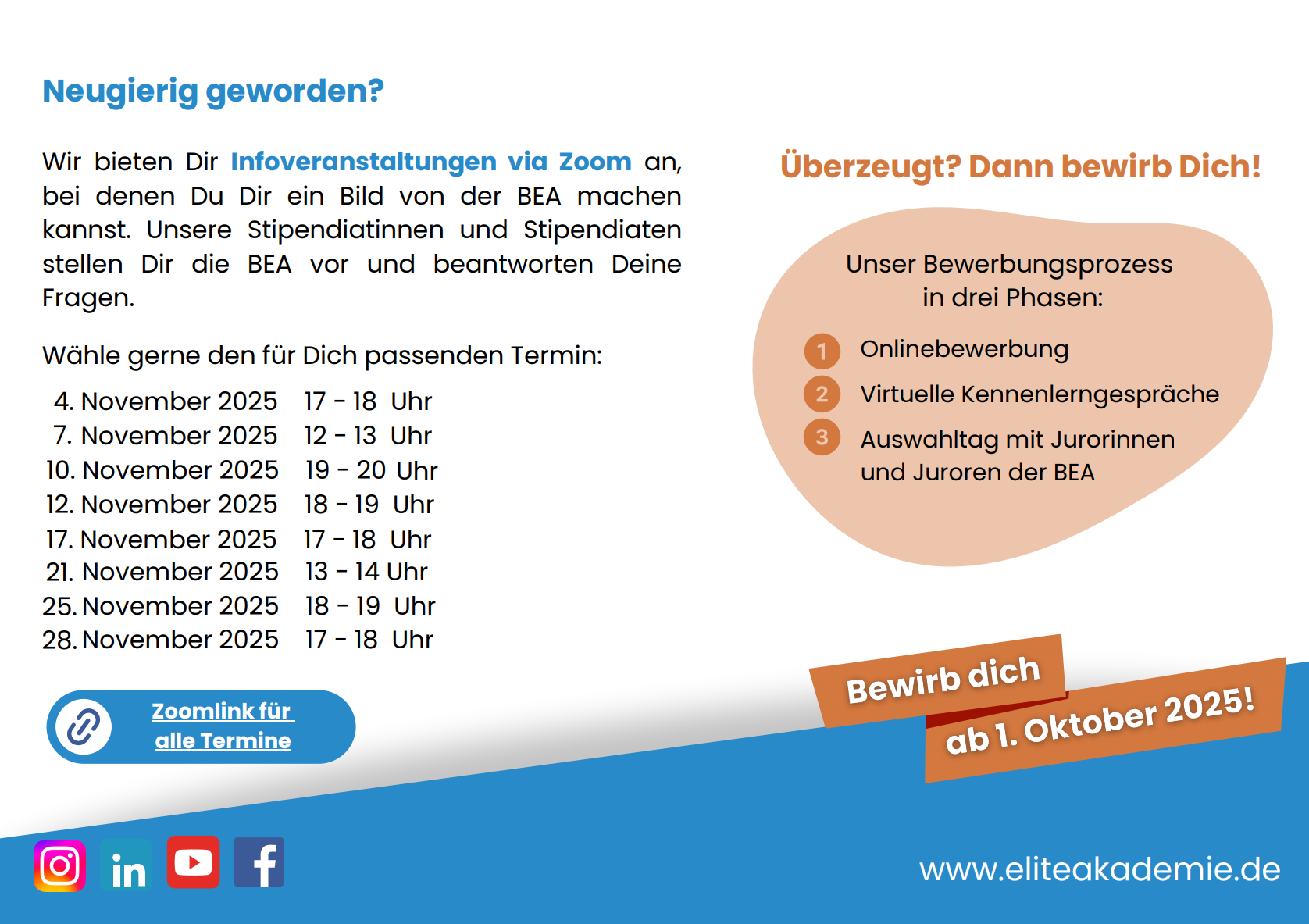 Die Termine der Beratungsgespräche der Bayerischen EliteAkademie. Zu finden sind die Termine im Link oben.