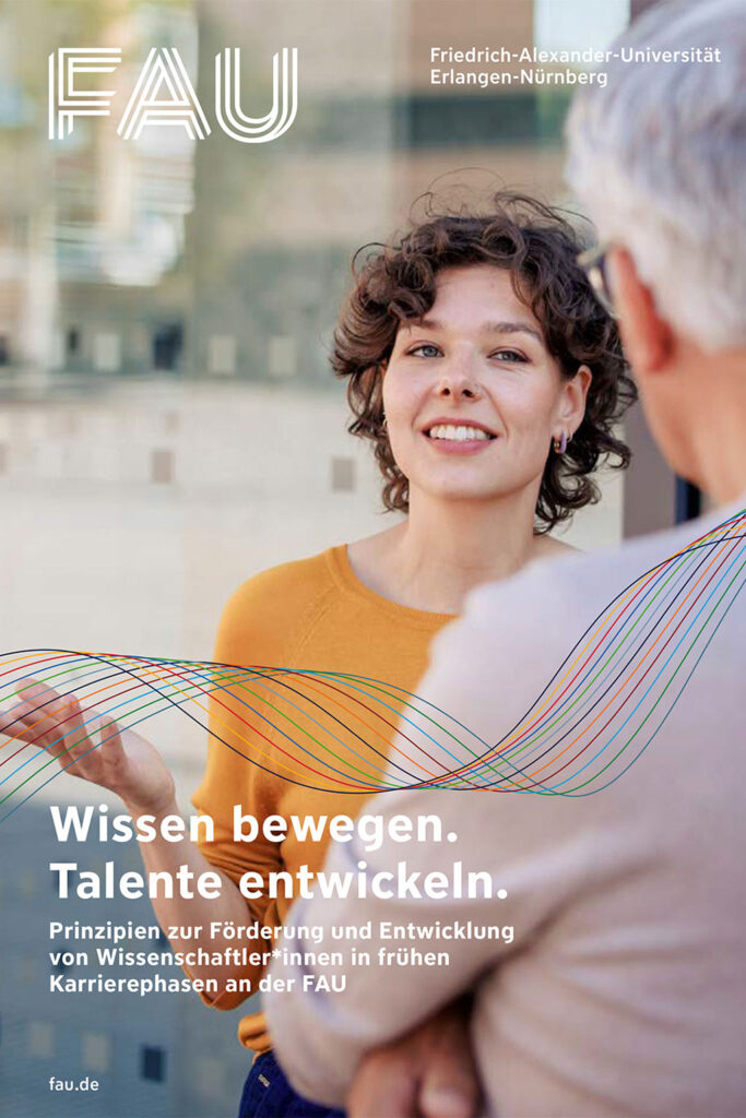 Das Cover der Nachwuchsprinzipien: Eine Frau und ein Mann unterhalten sich.