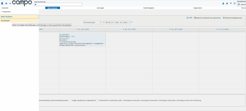 Screenshot campo Stundenplan