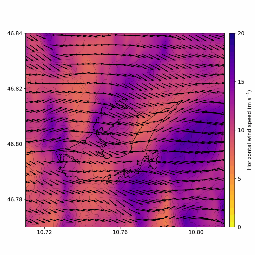 Graphische Darstellung eines Windfeldes. 